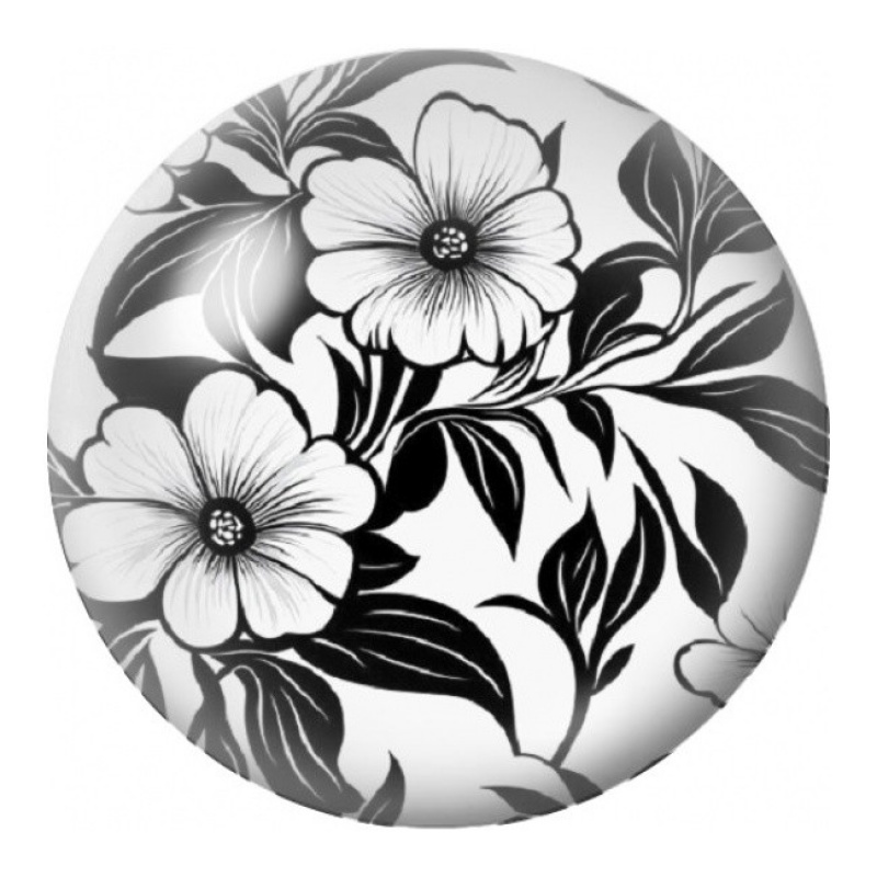 Cabochon en Verre Illustré Fleurs Noires et Blanches 12 à 25mm