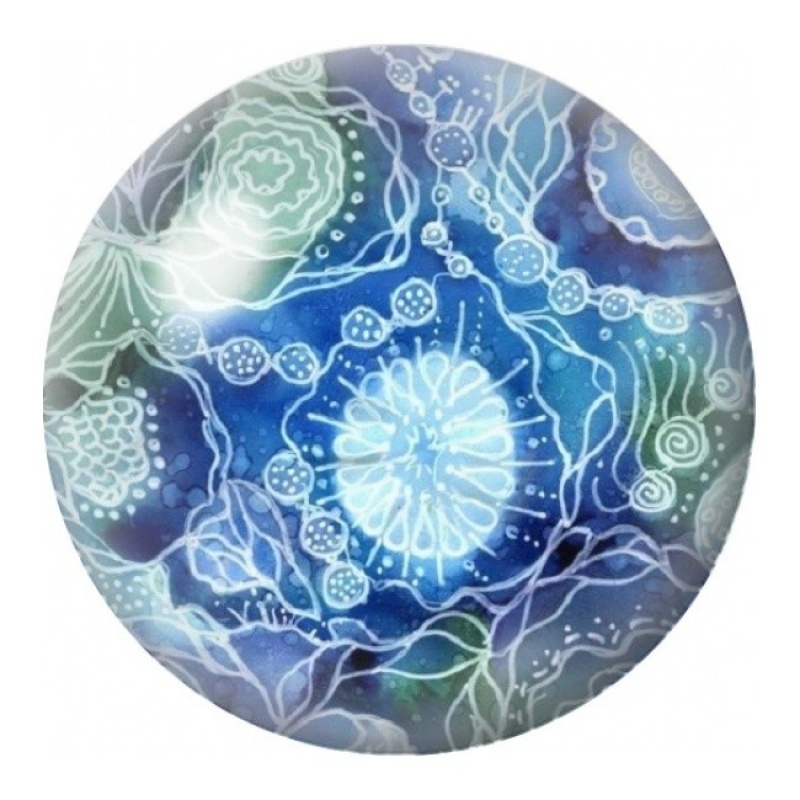 Cabochon en Verre Illustré Mandala Floral Bleu 12 à 25mm