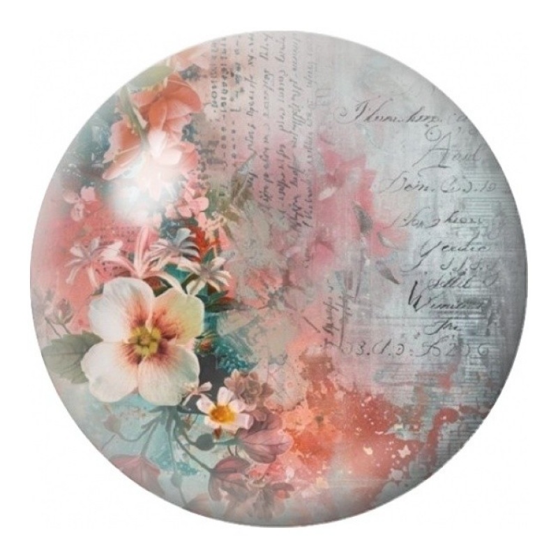 Cabochon en Verre Illustré Fleurs Pastel sur Écriture 12 à 25mm
