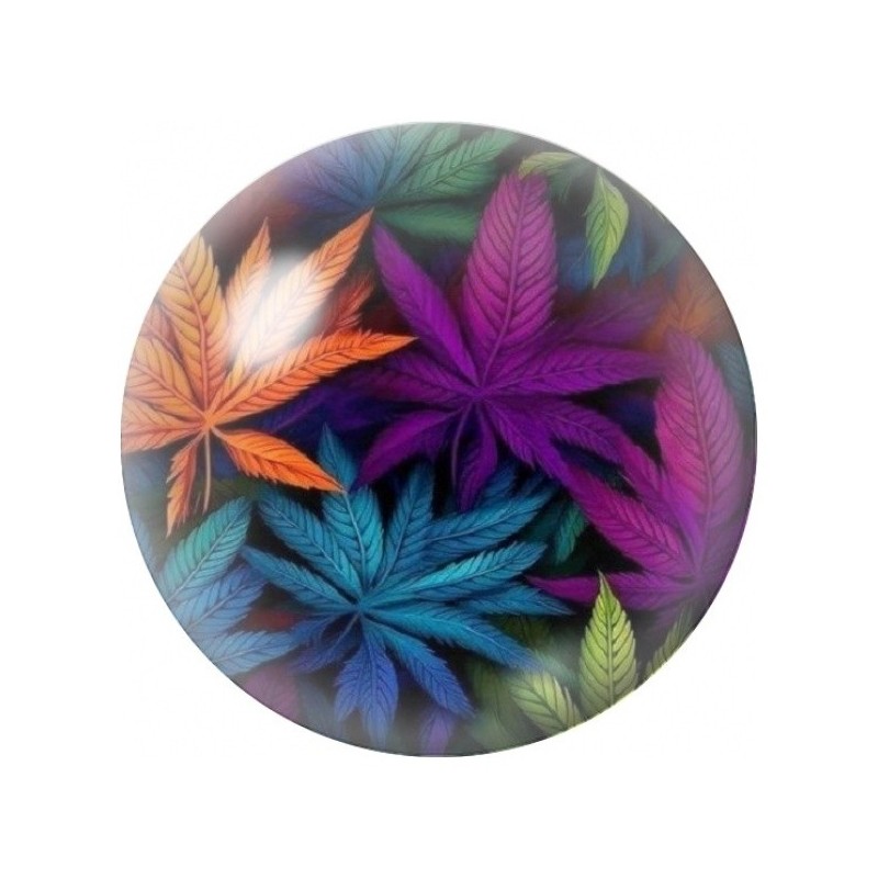 Cabochon en Verre Illustré Feuilles Multicolores sur Fond Sombre 12 à 25mm