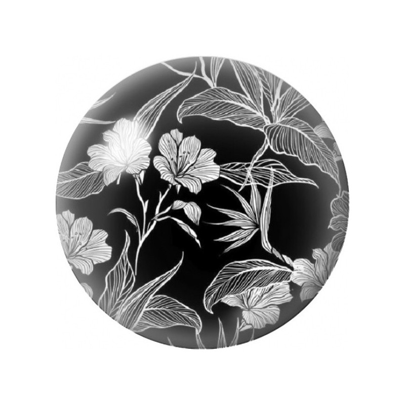 Cabochon en Verre Illustré Jardin Blanc sur Fond Noir 12 à 25mm