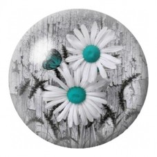 Cabochon en Verre Illustré Marguerites au Cœur Turquoise 12 à 25mm pour la Création de Bijoux Fantaisie - DIY