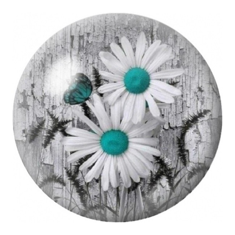 Cabochon en Verre Illustré Marguerites au Cœur Turquoise 12 à 25mm