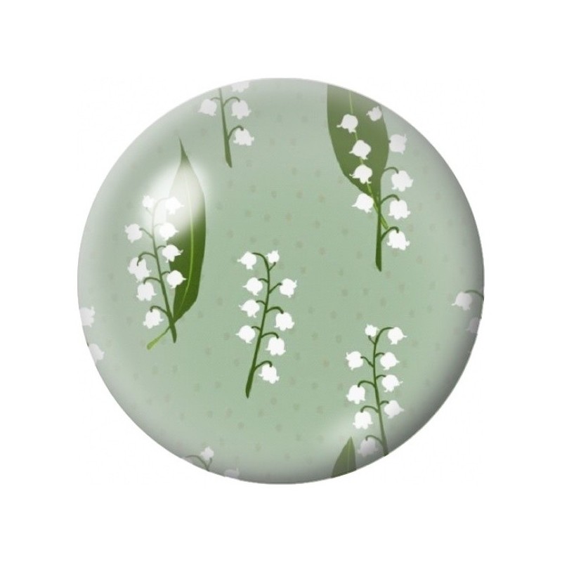 Cabochon en Verre Illustré Brins de Muguet sur Fond Vert 12 à 25mm