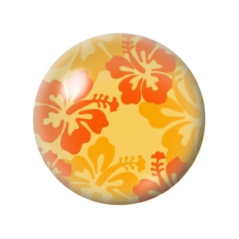 Cabochon en Verre Illustré Hibiscus Orange sur Fond Jaune 12 à 25mm