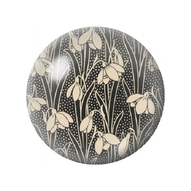Cabochon en Verre Illustré Perce-Neige sur Fond Noir 12 à 25mm