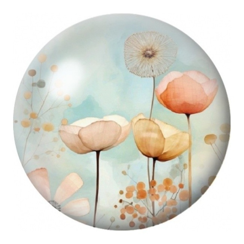 Cabochon en Verre Illustré Coquelicots Pastel Épurés 12 à 25mm