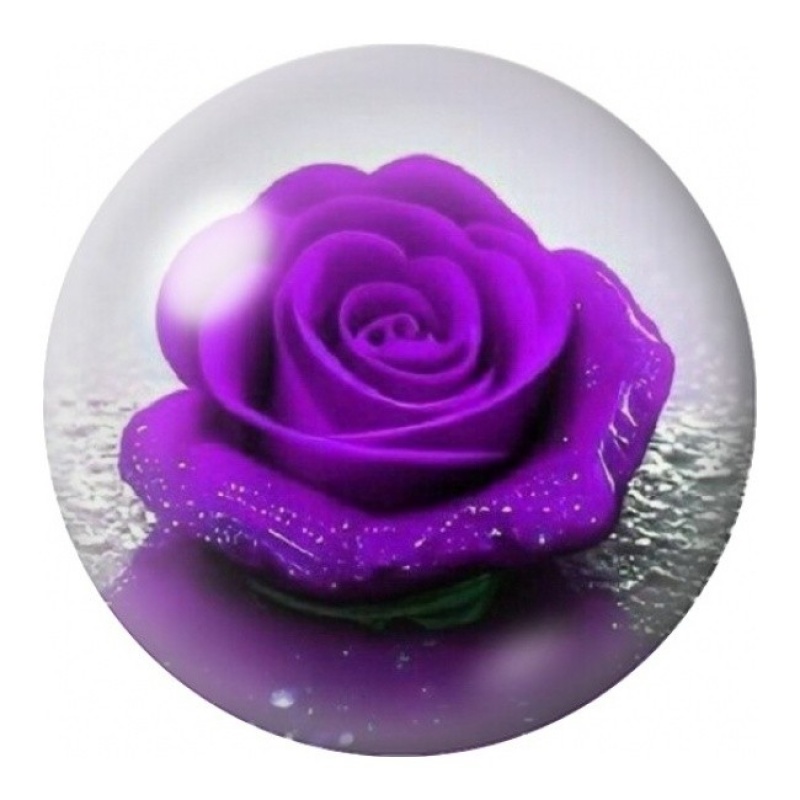 Cabochon en Verre Illustré Rose Violette Perlée de Rosée 12 à 25mm