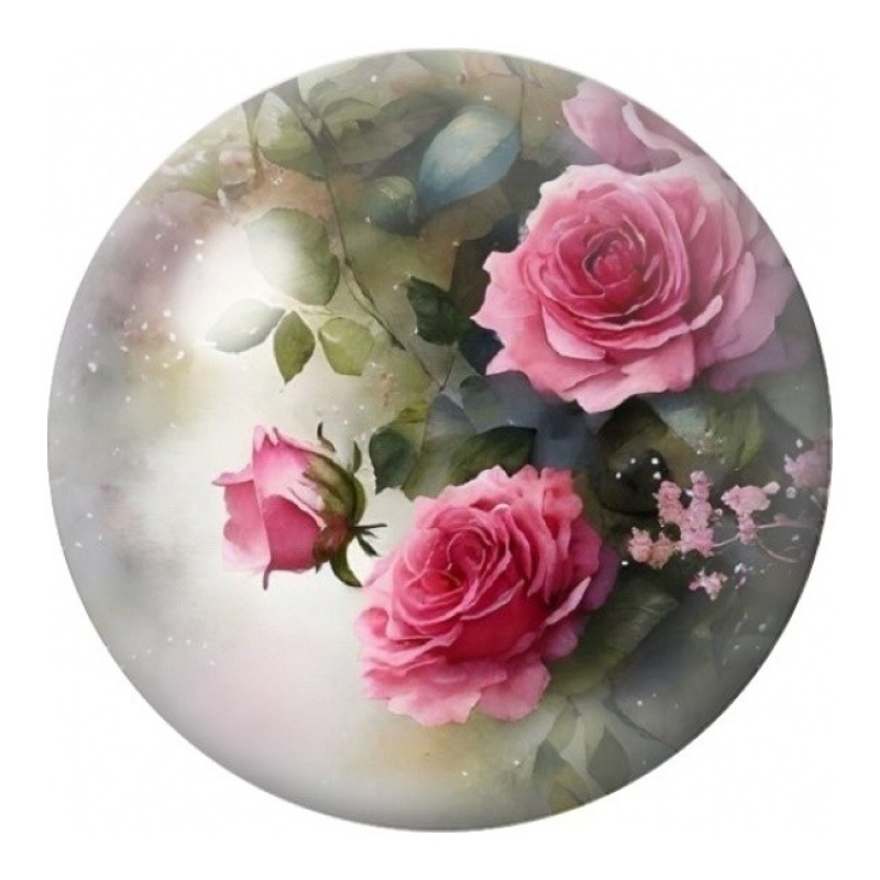 Cabochon en Verre Illustré Bouquet de Roses Fuchsia 12 à 25mm