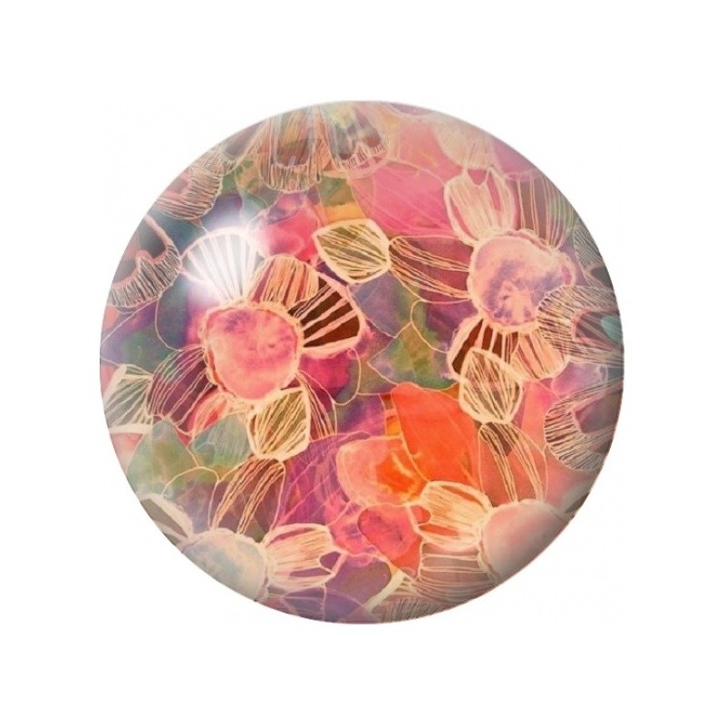 Cabochon en Verre Illustré Pétales Rose et Orange Façon Vitrail 12 à 25mm