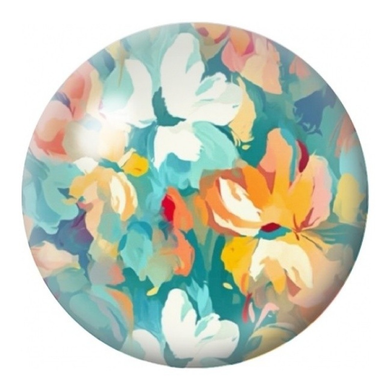 Cabochon en Verre Illustré Fleurs Blanches et Orange Abstraites 12 à 25mm