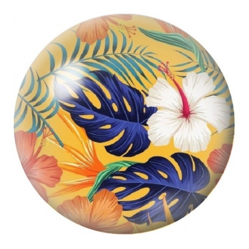 Cabochon en Verre Illustré Hibiscus Blanc et Feuillage Bleu 12 à 25mm