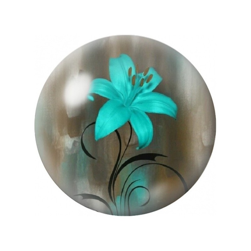 Cabochon en Verre Illustré Lys Turquoise sur Fond Sombre 12 à 25mm
