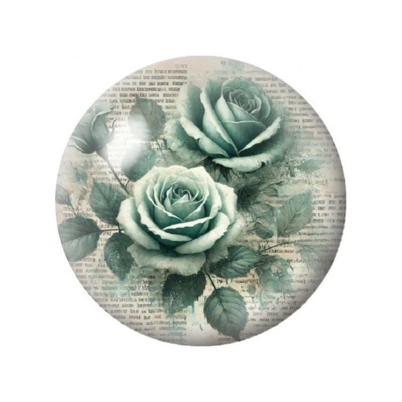 Cabochon en Verre Illustré Roses Vert Sauge Vintage 12 à 25mm