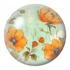 Cabochon en Verre Illustré Coquelicots Orange sur Fond Menthe 12 à 25mm pour la Création de Bijoux Fantaisie - DIY