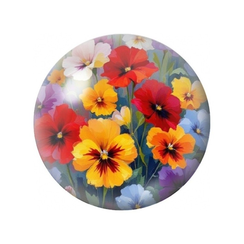 Cabochon en Verre Illustré Fleurs Rouges et Jaunes 12 à 25mm