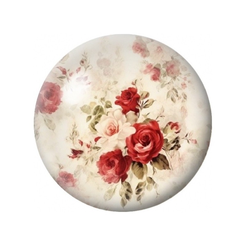 Cabochon en Verre Illustré Bouquet de Roses Anciennes 12 à 25mm