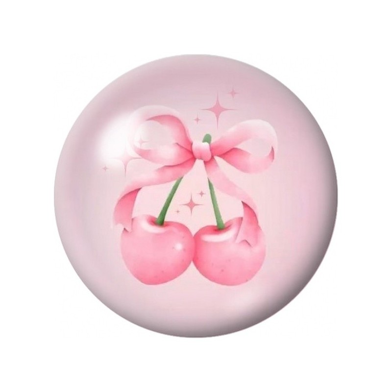 Cabochon en Verre Illustré Cerises Roses et Nœud 12 à 25mm