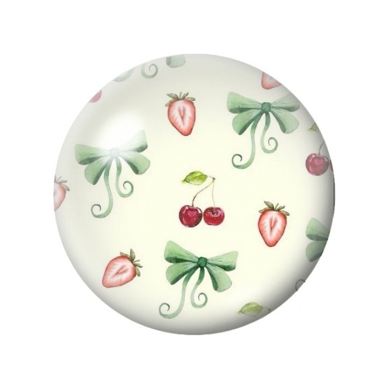 Cabochon en Verre Illustré Nœuds Verts et Fruits Rouges 12 à 25mm