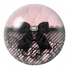 Cabochon en Verre Illustré Nœud Noir et Dentelle Rose 12 à 25mm pour la Création de Bijoux Fantaisie - DIY