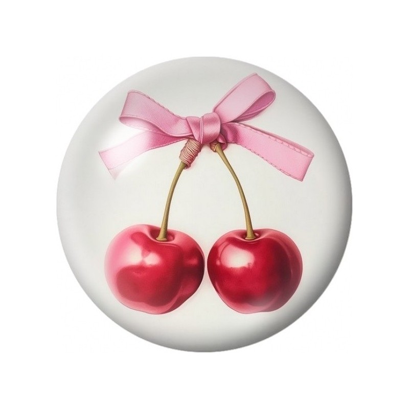 Cabochon en Verre Illustré Cerises au Nœud Rose 12 à 25mm
