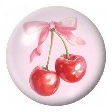 Cabochon en Verre Illustré Cerises Roses au Ruban 12 à 25mm pour la Création de Bijoux Fantaisie - DIY