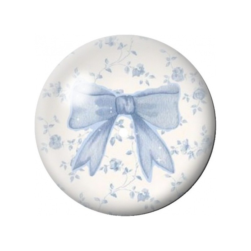 Cabochon en Verre Illustré Nœud Bleu sur Toile Fleurie 12 à 25mm