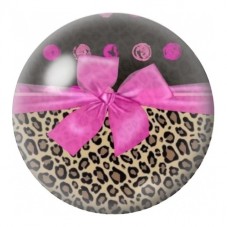 Cabochon en Verre Illustré Nœud Rose sur Motif Léopard 12 à 25mm pour la Création de Bijoux Fantaisie - DIY