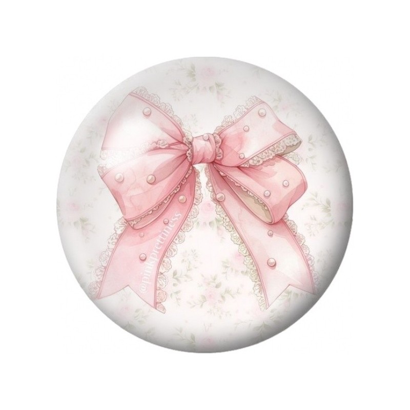 Cabochon en Verre Illustré Nœud Rose et Dentelle Blanche 12 à 25mm