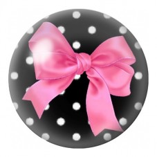 Cabochon en Verre Illustré Nœud Rose sur Fond Noir à Pois 12 à 25mm pour la Création de Bijoux Fantaisie - DIY