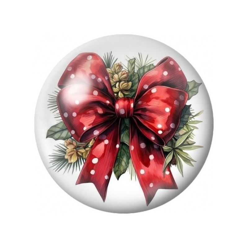 Cabochon en Verre Illustré Nœud Rouge de Noël à Pois 12 à 25mm