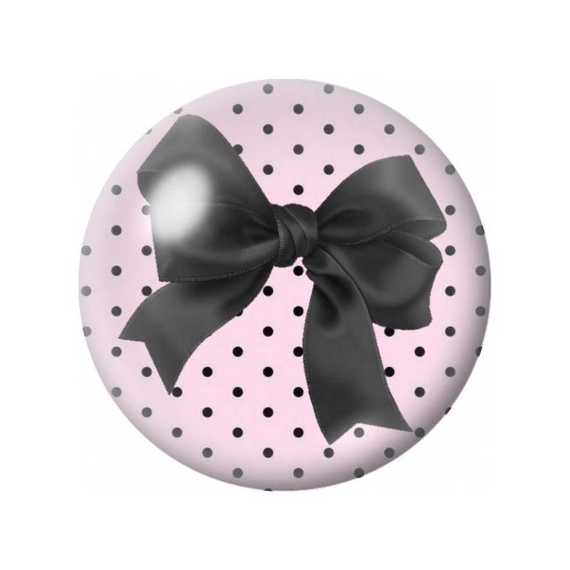 Cabochon en Verre Illustré Nœud Noir sur Fond Rose à Pois 12 à 25mm