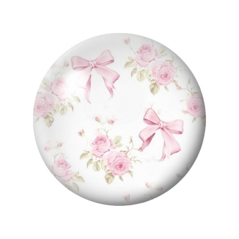 Cabochon en Verre Illustré Nœuds Roses et Petites Roses 12 à 25mm