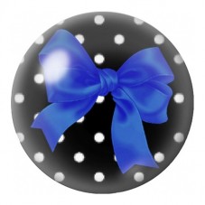 Cabochon en Verre Illustré Nœud Bleu sur Fond Noir à Pois 12 à 25mm pour la Création de Bijoux Fantaisie - DIY