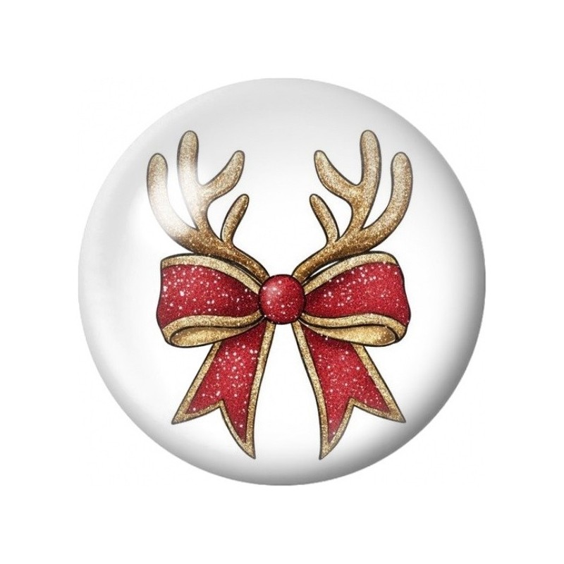 Cabochon en Verre Illustré Nœud de Noël aux Bois de Renne 12 à 25mm