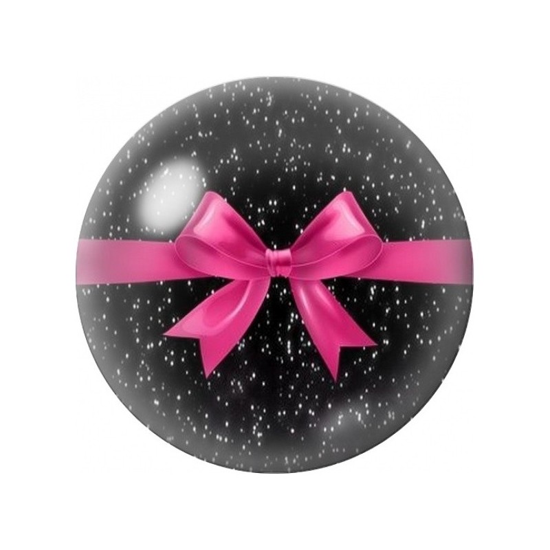 Cabochon en Verre Illustré Nœud Fuchsia sur Fond Pailleté 12 à 25mm