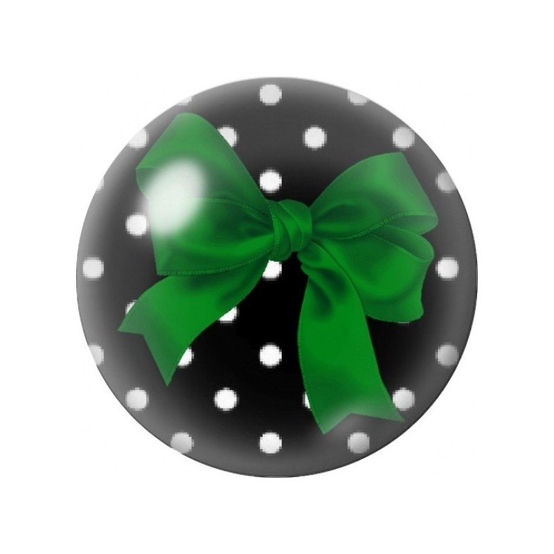 Cabochon en Verre Illustré Nœud Vert sur Fond Noir à Pois 12 à 25mm