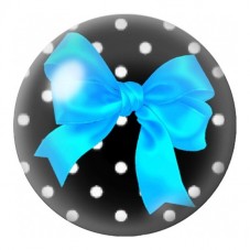 Cabochon en Verre Illustré Nœud Cyan sur Fond Noir à Pois 12 à 25mm pour la Création de Bijoux Fantaisie - DIY