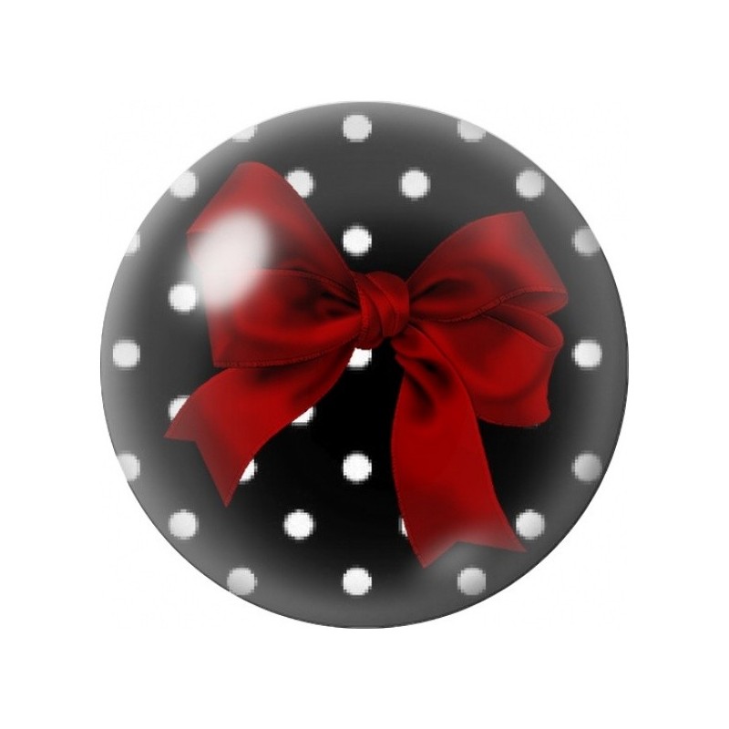 Cabochon en Verre Illustré Nœud Rouge sur Fond Noir à Pois 12 à 25mm