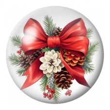 Cabochon en Verre Illustré Nœud Rouge de Noël et Pommes de Pin 12 à 25mm pour la Création de Bijoux Fantaisie - DIY