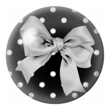 Cabochon en Verre Illustré Nœud Argenté sur Fond Noir à Pois 12 à 25mm pour la Création de Bijoux Fantaisie - DIY