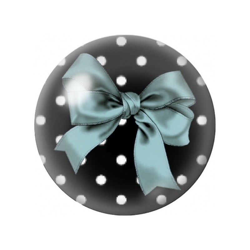 Cabochon en Verre Illustré Nœud Bleu Pâle sur Fond Noir à Pois 12 à 25mm