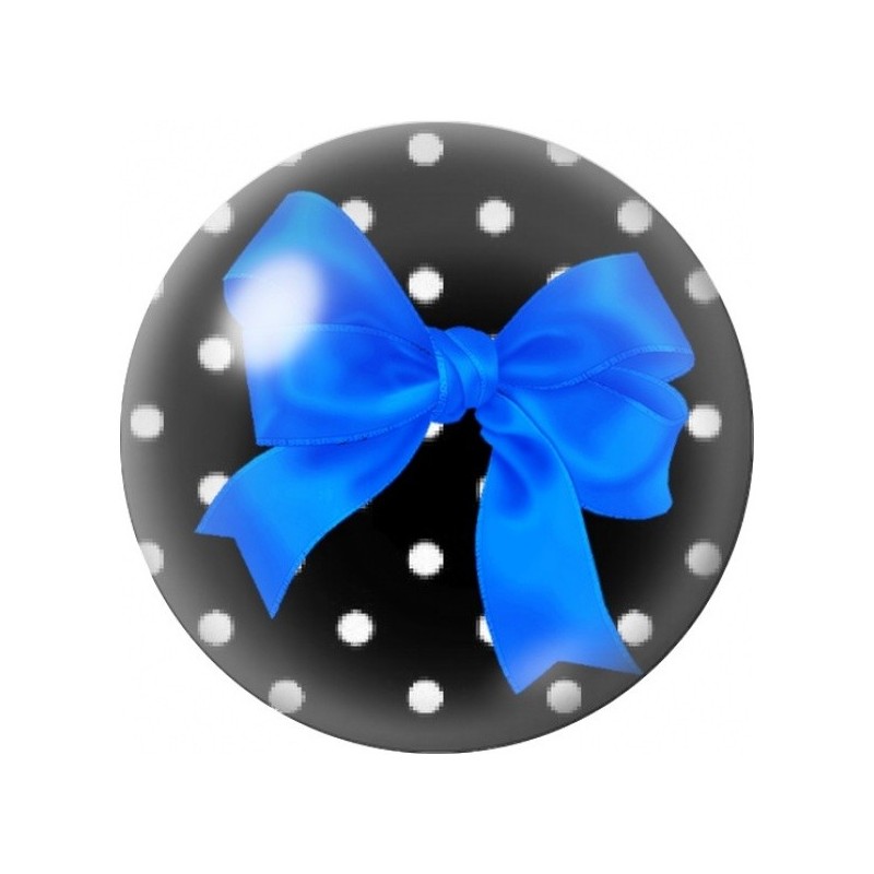 Cabochon en Verre Illustré Nœud Bleu Vif sur Fond Noir à Pois 12 à 25mm