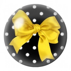 Cabochon en Verre Illustré Nœud Jaune Vif sur Fond Noir à Pois 12 à 25mm pour la Création de Bijoux Fantaisie - DIY