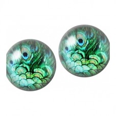 2 Cabochons en Verre Illustrés Plumes de Paon 12mm pour la Création de Bijoux Fantaisie - DIY