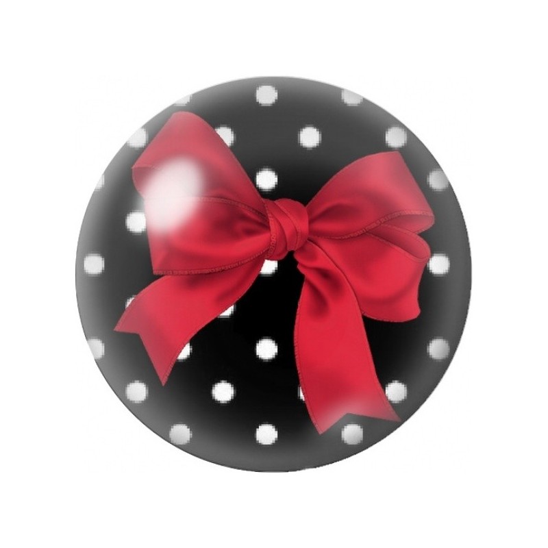 Cabochon en Verre Illustré Nœud Rouge sur Fond Noir à Pois 12 à 25mm