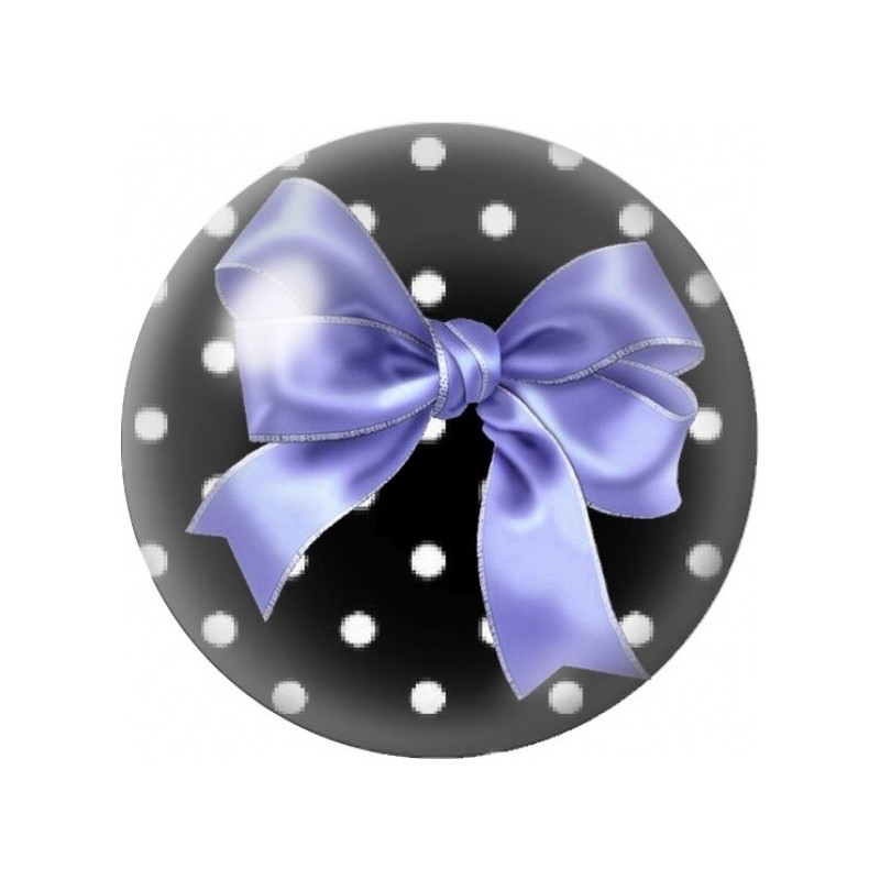 Cabochon en Verre Illustré Nœud Mauve sur Fond Noir à Pois 12 à 25mm