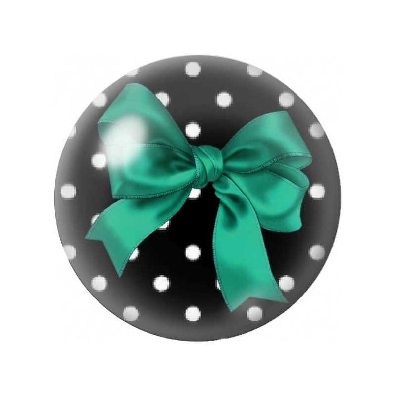 Cabochon en Verre Illustré Nœud Vert sur Fond Noir à Pois 12 à 25mm