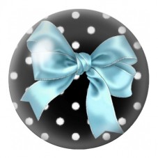 Cabochon en Verre Illustré Nœud Bleu Ciel sur Fond Noir à Pois 12 à 25mm pour la Création de Bijoux Fantaisie - DIY