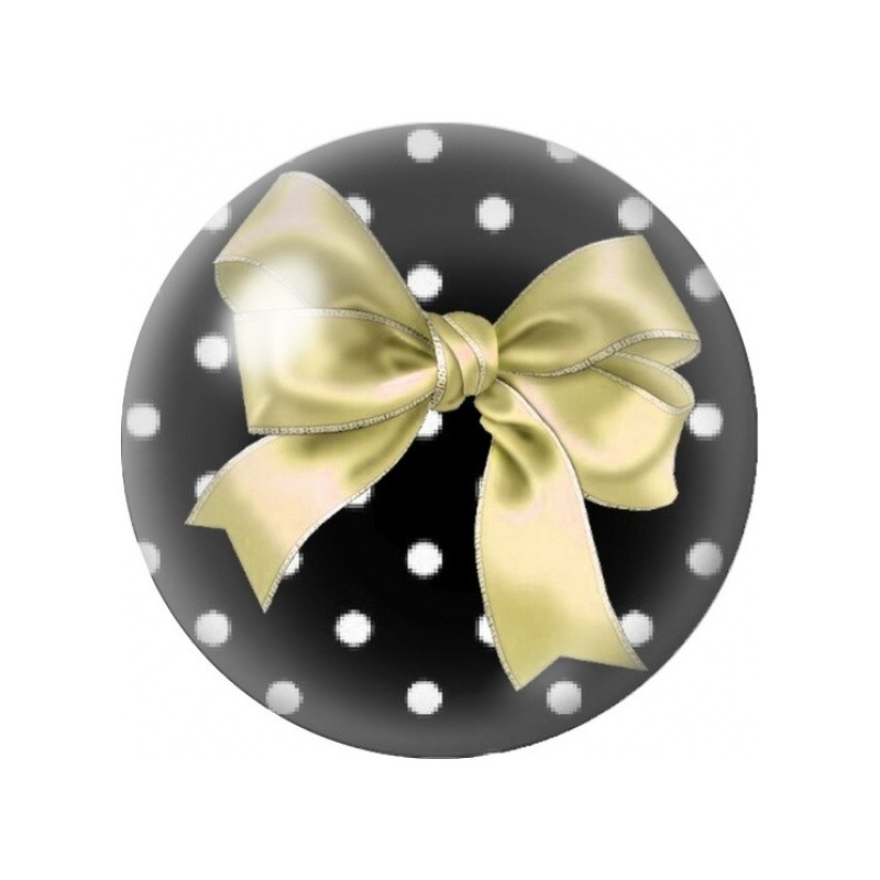 Cabochon en Verre Illustré Nœud Doré sur Fond Noir à Pois 12 à 25mm